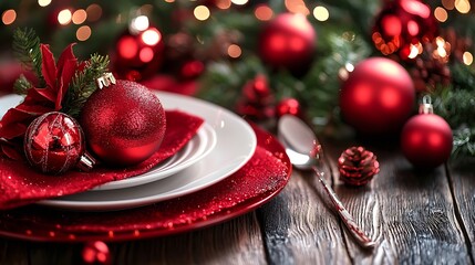 Leinwandbilder - Christmas and New year table place setting with christmas decorations : Generative AI