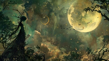 Canvas Print - Mystical Moonlit Forest: A Dreamlike Fantasy Art