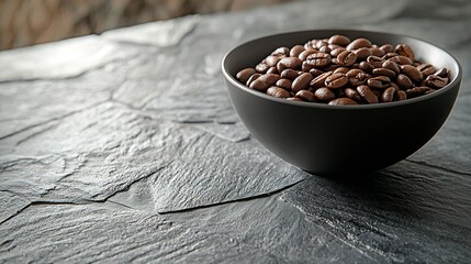 Poster - Coffee beans close up shot in black bowl on grey slate background Close up : Generative AI