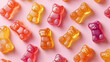 © sarinya - Colorful Gummy Bear Pattern on Pink Background.