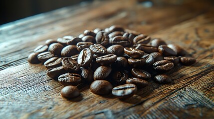 Poster - Black coffee with freshly roasted coffee beans on a wooden background : Generative AI