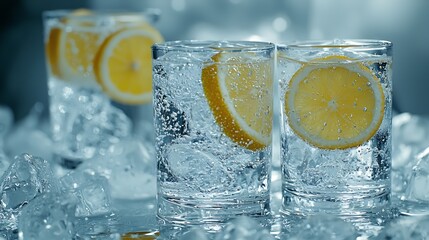 Aufkleber - Vodka lemon cocktail lemonade ice tea in glasses Grey background Close up : Generative AI