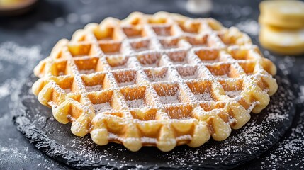 Poster - Belgian waffle with icing sugar Slate background Top view Close up : Generative AI