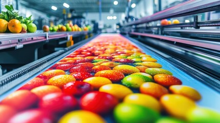 High speed color printing machine is producing vibrant fruit images, showcasing variety of colorful fruits like oranges, apples, and lemons. scene captures essence of modern printing technology