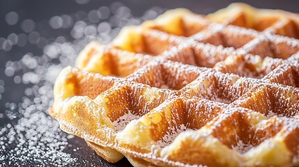 Poster - Belgian waffle with icing sugar Slate background Top view : Generative AI