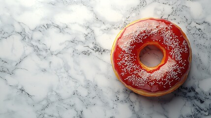 Poster - Red glazed donut on the marble table Close up Top view : Generative AI