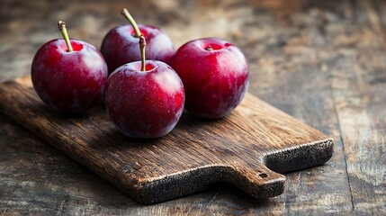 Aufkleber - Fresh organic plums on rustic wooden cutting board Copy space : Generative AI