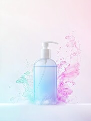 Elegant liquid soap bottle with colorful splash effect