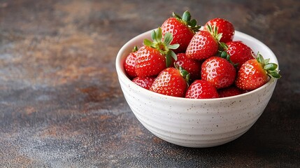 Poster - Fresh berries strawberry in a white ceramic bowl on a rustic background : Generative AI