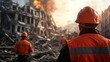 © Jenjira - Workers assess a damaged site after a disaster, showcasing resilience and teamwork.