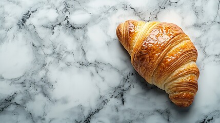 Poster - Croissant on marble table French traditional pastry Top view Close up : Generative AI
