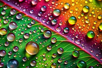 Wall Mural - Mesmerizing leaf droplets close-up cool wallpaper of colors