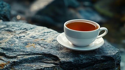Aufkleber - Cup of tea on a blue stone background Close up : Generative AI