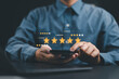 © Nirusmee - Online customer satisfaction Survey service concept, client rate service from experience in application,Consumer give five-Stars and feedback review for quality, Business reputation ranking from buyer