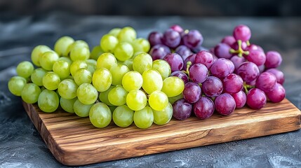 Poster - Assortment of fresh grape on cutting board Grey wooden background : Generative AI