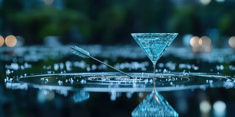 Wall Mural - Blue Martini Glass with Arrow on Water Surface   Abstract Still Life