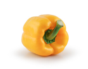 Fresh yellow bell pepper paprika closeup isolated on white background with clipping path, colorful, food, yellow, diet, isolated, vegetable, vibrant, healthy, nutrition