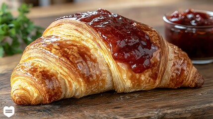 Poster - Croissant with coffee jam and butter Continental breakfast concept Top view : Generative AI