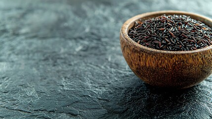 Aufkleber - Black wild rice in a bowl Grey stone background Top view : Generative AI