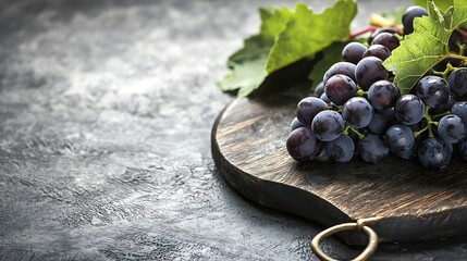 Poster - Assortment of fresh grape on cutting board Grey wooden background : Generative AI