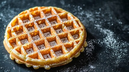 Poster - Belgian waffle Black slate background Top view Copy space : Generative AI