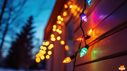 Wall Mural - Colorful holiday lights glowing against a twilight backdrop, creating a festive ambiance.