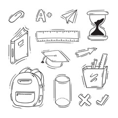 hand drawn school supplies icon, school and education icon in doodle style