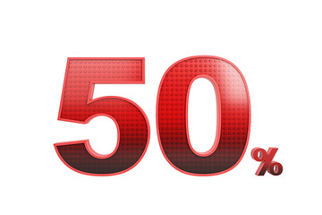 Poster - Red 50% discount symbol on white background, sale concept. 3D Rendering