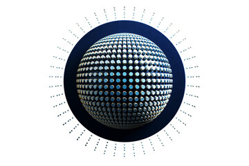 Poster - 3D geometric sphere with dots and radial pattern on white background. 3D Rendering.