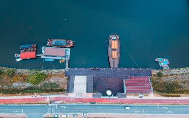 aerial view of ship in port in Naju, South korea. 