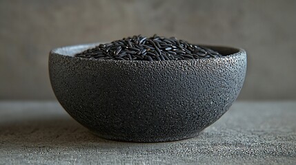 Poster - Black wild rice in a bowl Grey background Close up : Generative AI