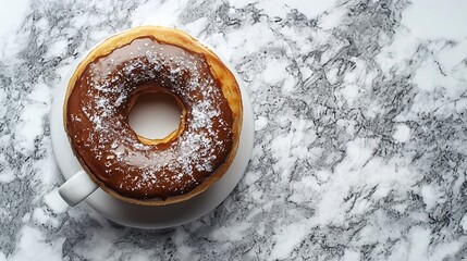 Poster - Coffee with chocolate donut in marble table background Top view : Generative AI