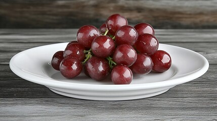 Aufkleber - Grape on a white plate Grey wooden background Close up : Generative AI