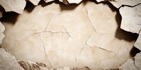 Sticker - Cracked Stone Wall Texture Background   Beige and Brown   Abstract Frame