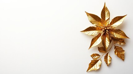 Sticker - Golden leaves and flower on a white isolated background.