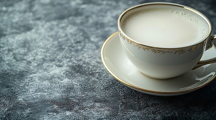 Poster - Tea in white cup with gold rim Grey background Close up : Generative AI