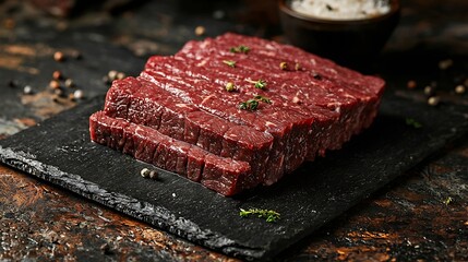Poster - Roasted beef pastrami on slate cutting board Close up : Generative AI