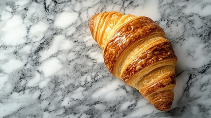 Poster - Croissant on marble table French traditional pastry Top view Copy space : Generative AI
