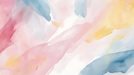 Leinwandbilder - Abstract watercolor background with pink, blue, and yellow paint strokes on white.