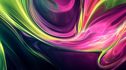 Poster - Abstract swirling vibrant colors in pink, green, and yellow.