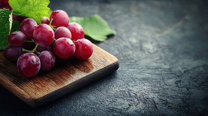 Poster - Fresh grape on cutting board Grey wooden background Close up : Generative AI