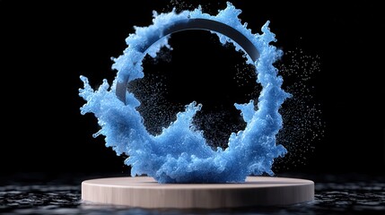 Poster - Abstract Blue Liquid Splash with Circle Frame on Dark Background
