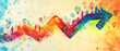 © ceng - Abstract colorful watercolor arrow pointing up with different icons of people and ideas.