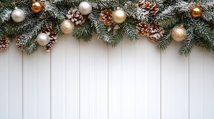 Poster - Christmas and New Year background Christmas tree on a white wooden background Copy space : Generative AI
