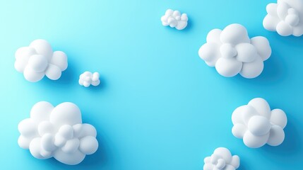 Poster - Fluffy white clouds scattered across a light blue background, offering a tranquil, open-sky vibe for serene imagery.