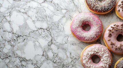 Poster - Assortment of donuts Marble background Close up : Generative AI