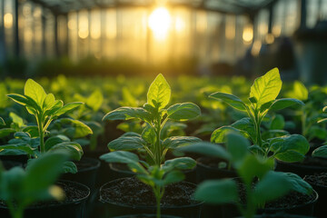 A high-tech greenhouse with controlled climate and advanced technology for efficient agriculture production.