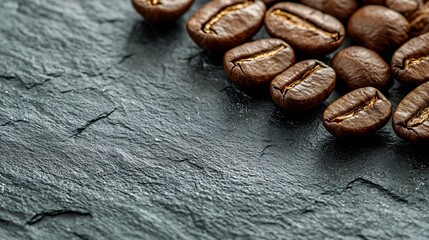 Poster - Coffee beans on grey slate background Copy space : Generative AI