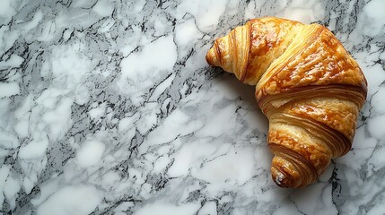 Poster - Croissant on marble table French traditional pastry Top view Copy space : Generative AI