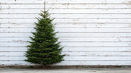Poster - Christmas and New Year background Christmas tree on a white wooden background Copy space : Generative AI